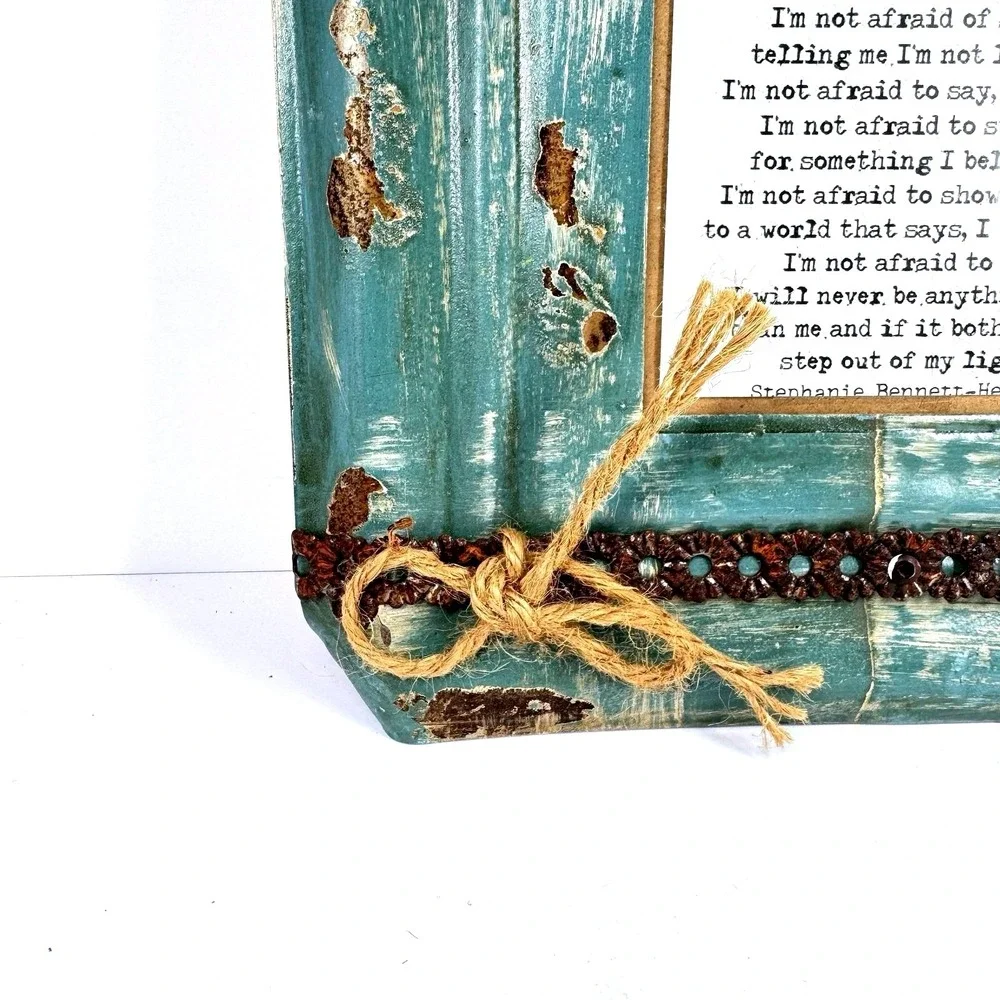 Kathleen Wedemeyer Handmade Teal Distressed 4x6 Picture Frame Cross‎ Floral